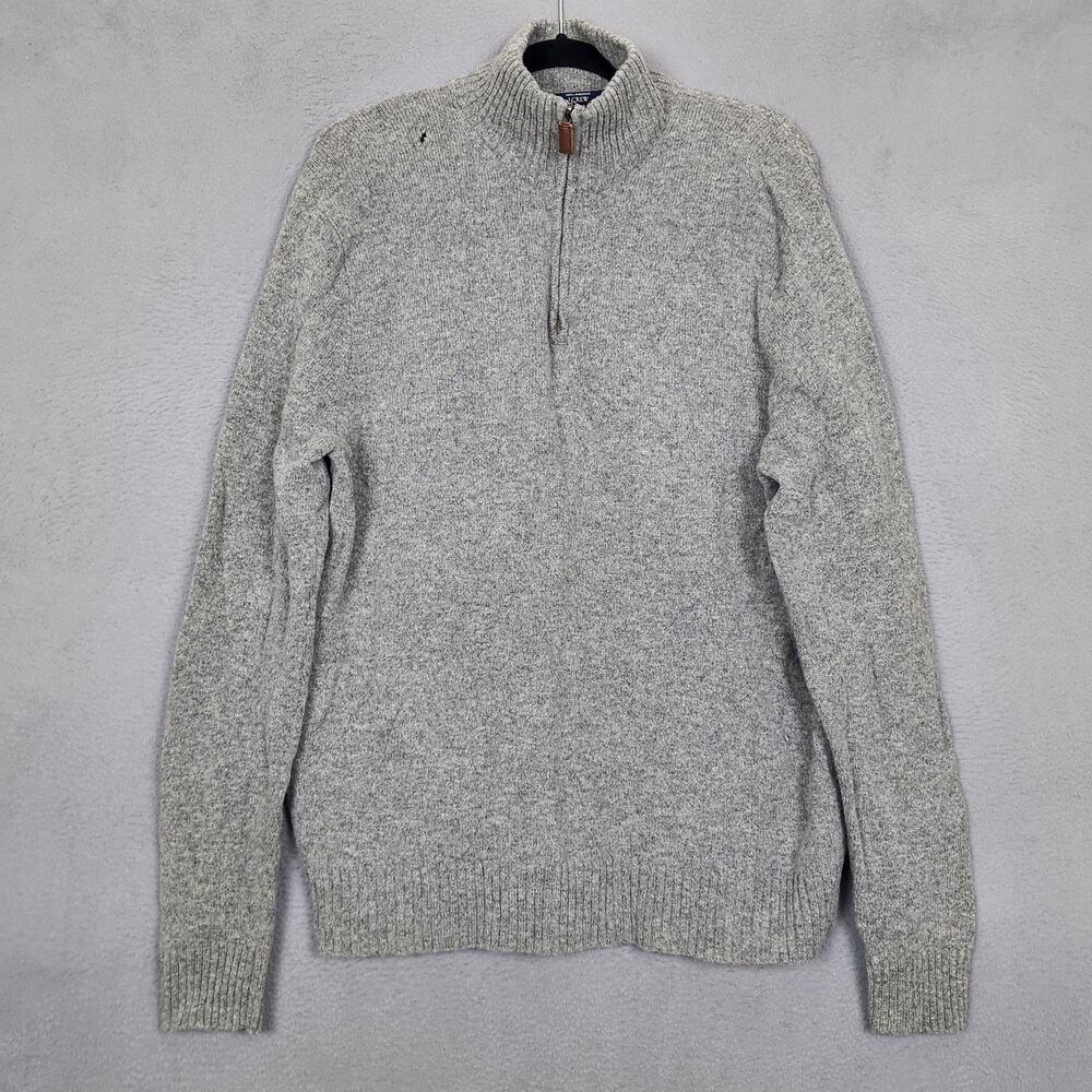 J Crew Sweater Mens XL Gray 100% Lambswool Quarter Zip Mock Neck Knit Pullover